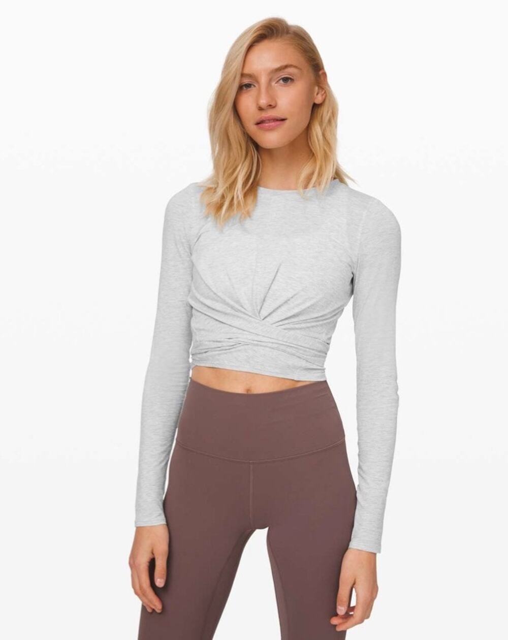 Lululemon Time to Restore Long Sleeve Size 6 Heathered Grey Pima Cotton Tie